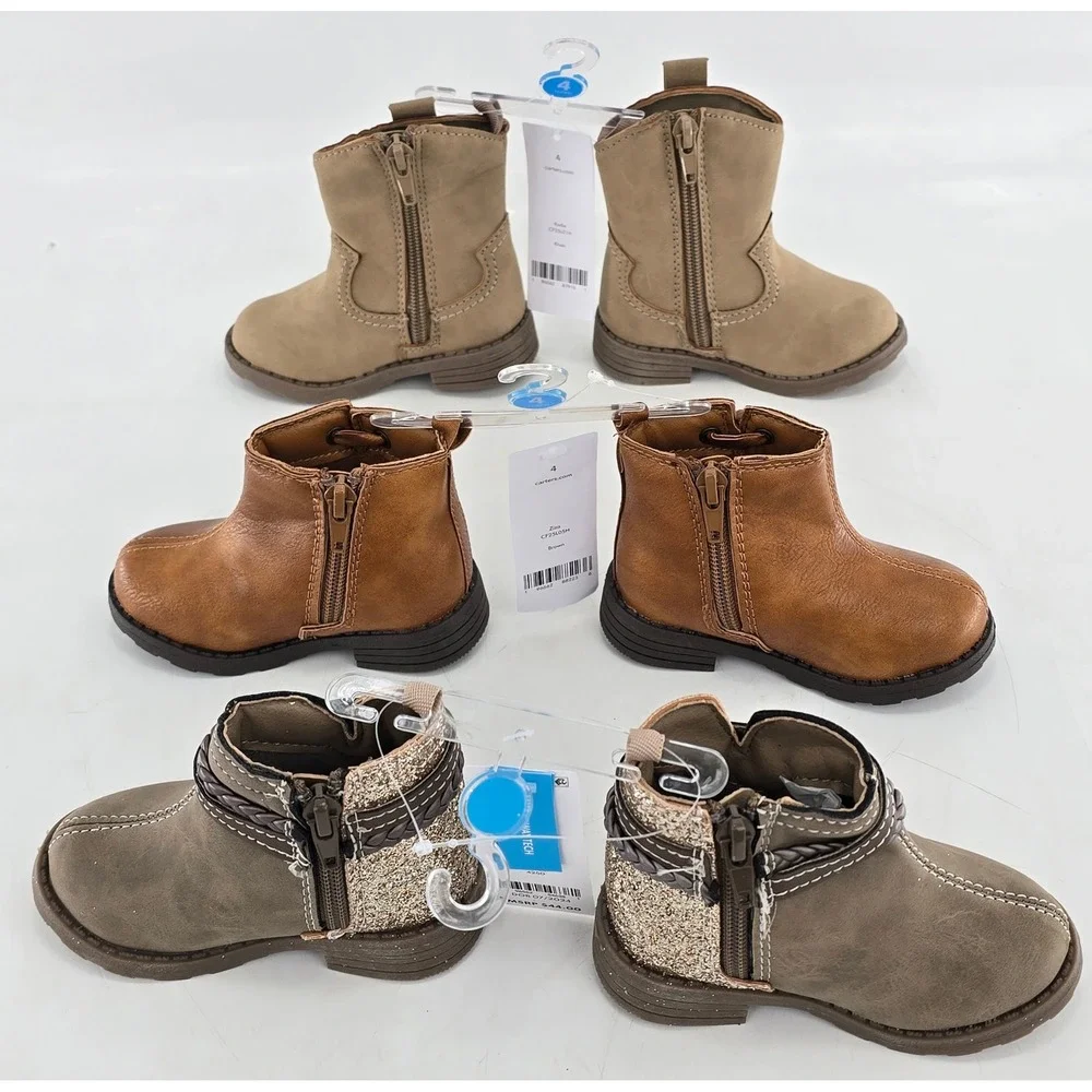 Carter's Ankle Boots Toddler Girls Size 4 Khaki Brown Taupe Variety Pack - NEW